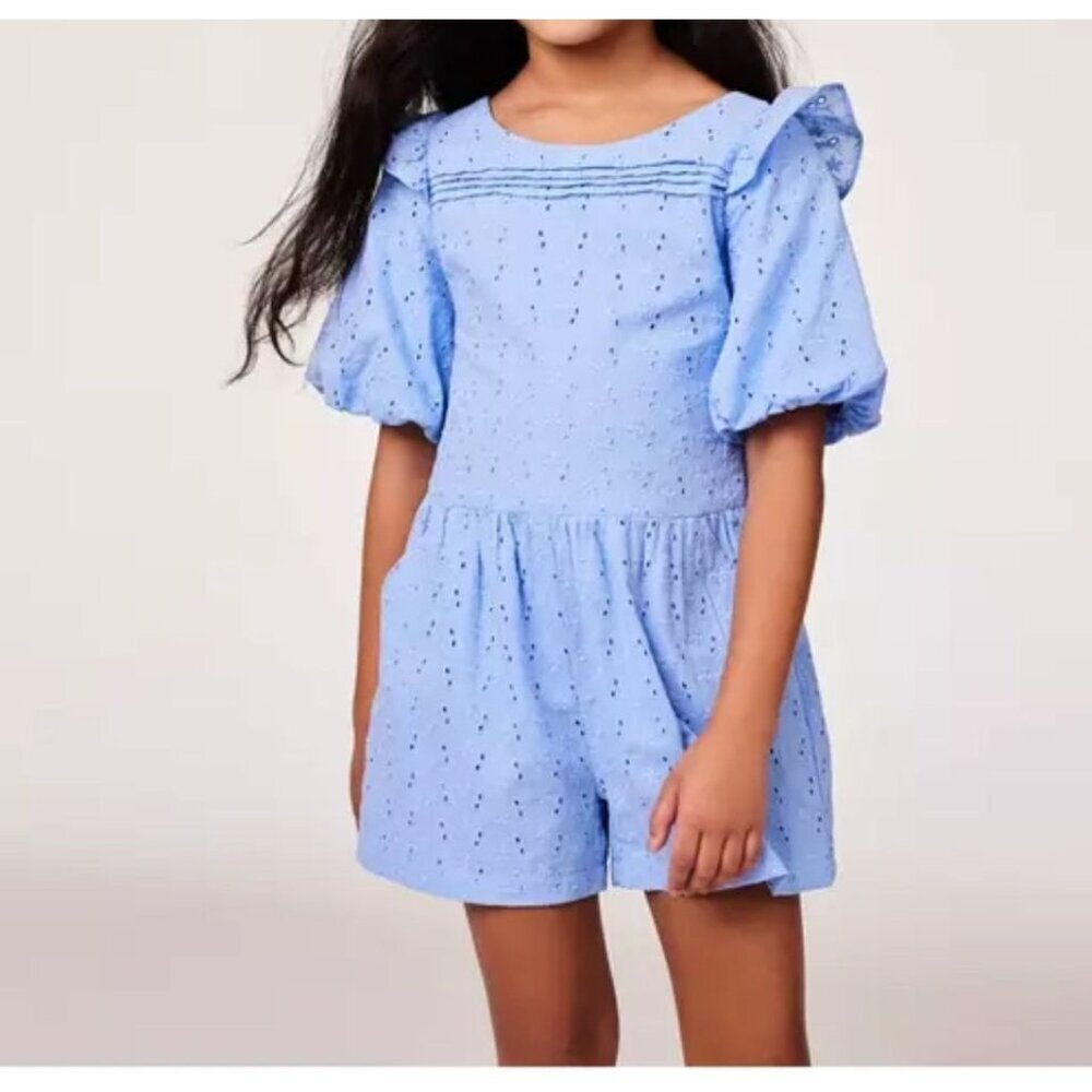 Janie and Jack colombo blue eyelet bubble sleeve romper size 6